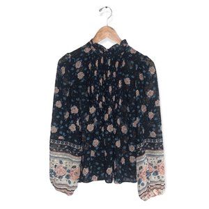 Anthropologie Maison  d’Amelie Long Sleeve Blouse Floral Puff Sleeves Size Small